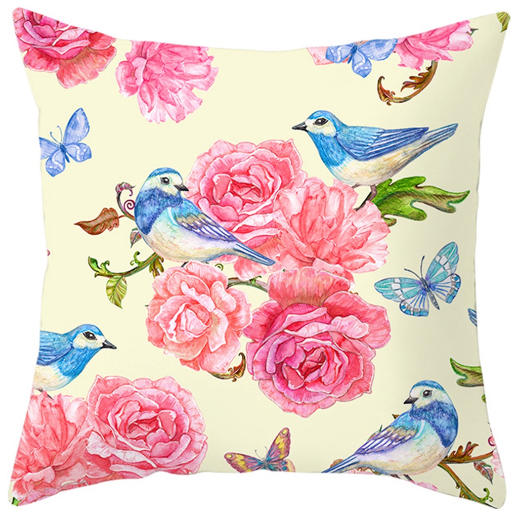 Vỏ GốI In Hoa Và Chim NhiềU MàU SắC 40X40.45X45.50X50.60X60.Vỏ Bọc Đệm Ghế sofa Chuyên Dụng Cho Trang Trí