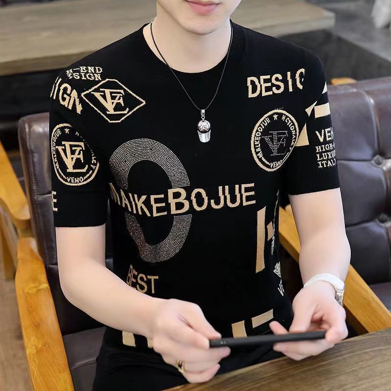 Áo Thun Lụa Lạnh Tay Ngắn Cổ Tròn In Hình Thời Trang Mùa Hè Hàng Mới Dành Cho Bạn Nam