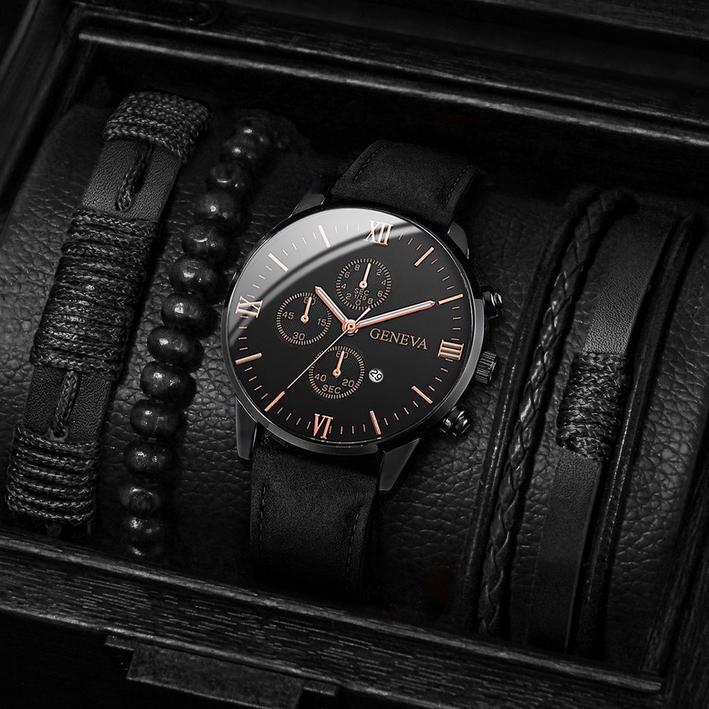 Đồng Hồ Quartz Nam Hiển Thị Ngày Dây Da Geneva