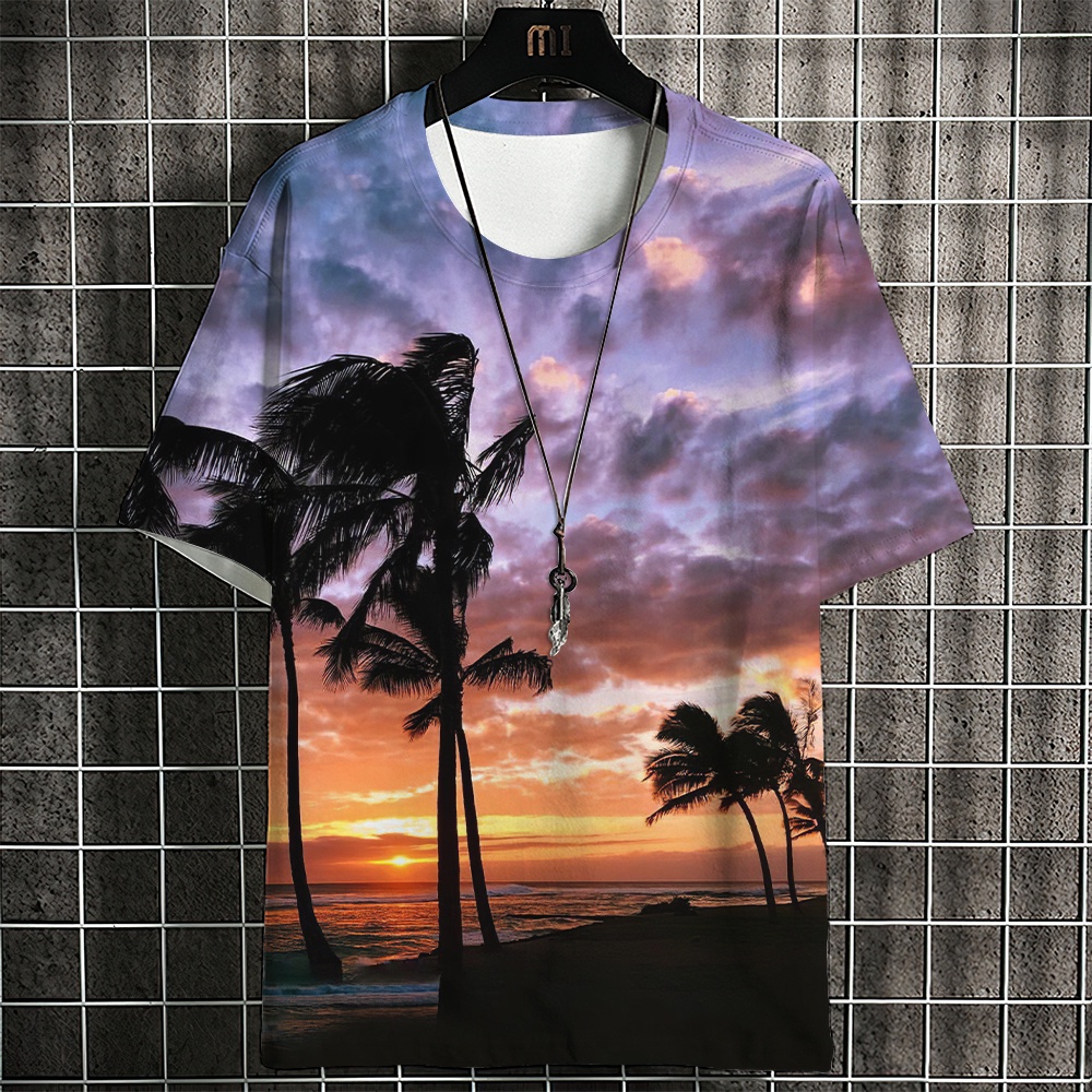 Áo Thun Ngắn Tay Dáng Rộng In Hình Cây Dừa Phong Cách Hawaii Thời Trang Mùa Hè Thoải Mái Dành Cho Nam