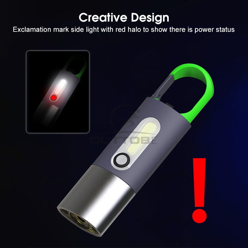 Đèn Pin Mini Đa Năng Chống Thấm Nước Sạc USB Có Móc Treo Chìa Khóa Tiện Dụng