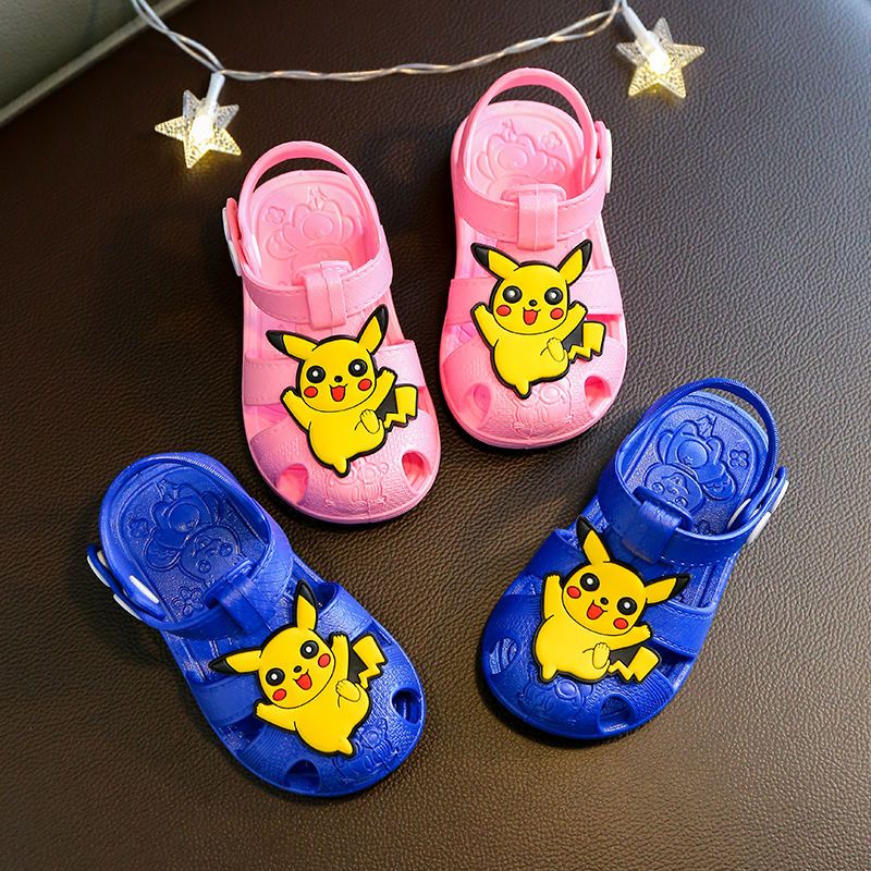 Giày Sandal Không Thấm Nước Chống Trượt Có Khóa Hình Pikachu Hoạt Hình Cho Bé 1-2 - 3 Tuổi