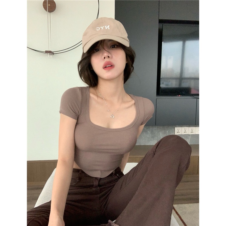 Áo Thun Lửng Dáng Ôm Phong Cách Hàn Quốc Thời Trang Mùa Hè Quyến Rũ Dành Cho Nữ