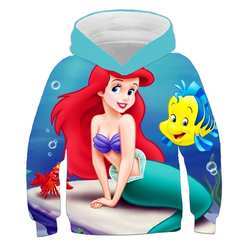 Disney Áo hoodie Thể Thao In Hình Nàng Tiên Cá Thời Trang 2023 Cho Bé Trai Và Gái