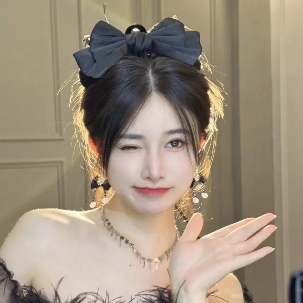 Kẹp Tóc Nơ Lưới Hai Mặt Đính Đá Lấp Lánh Chất Lượng Cao Cho Nữ