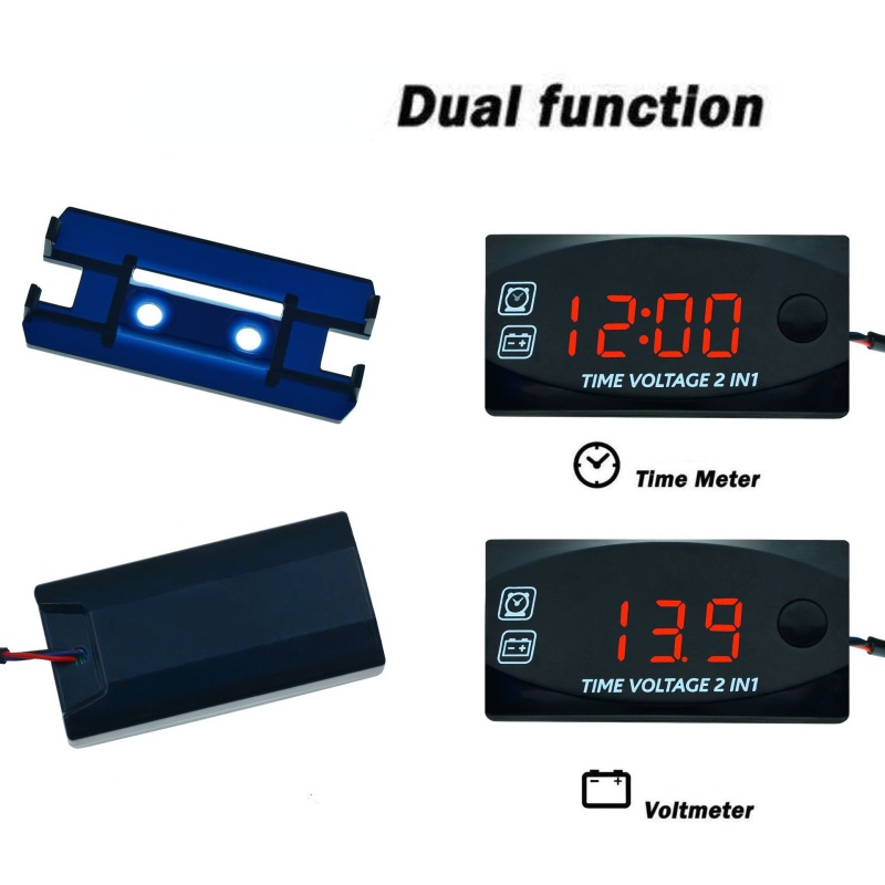 gan xe may Đồng hồ báo vôn + báo giờ 2 in 1 ( giá 1 bộ ) Dong ho
