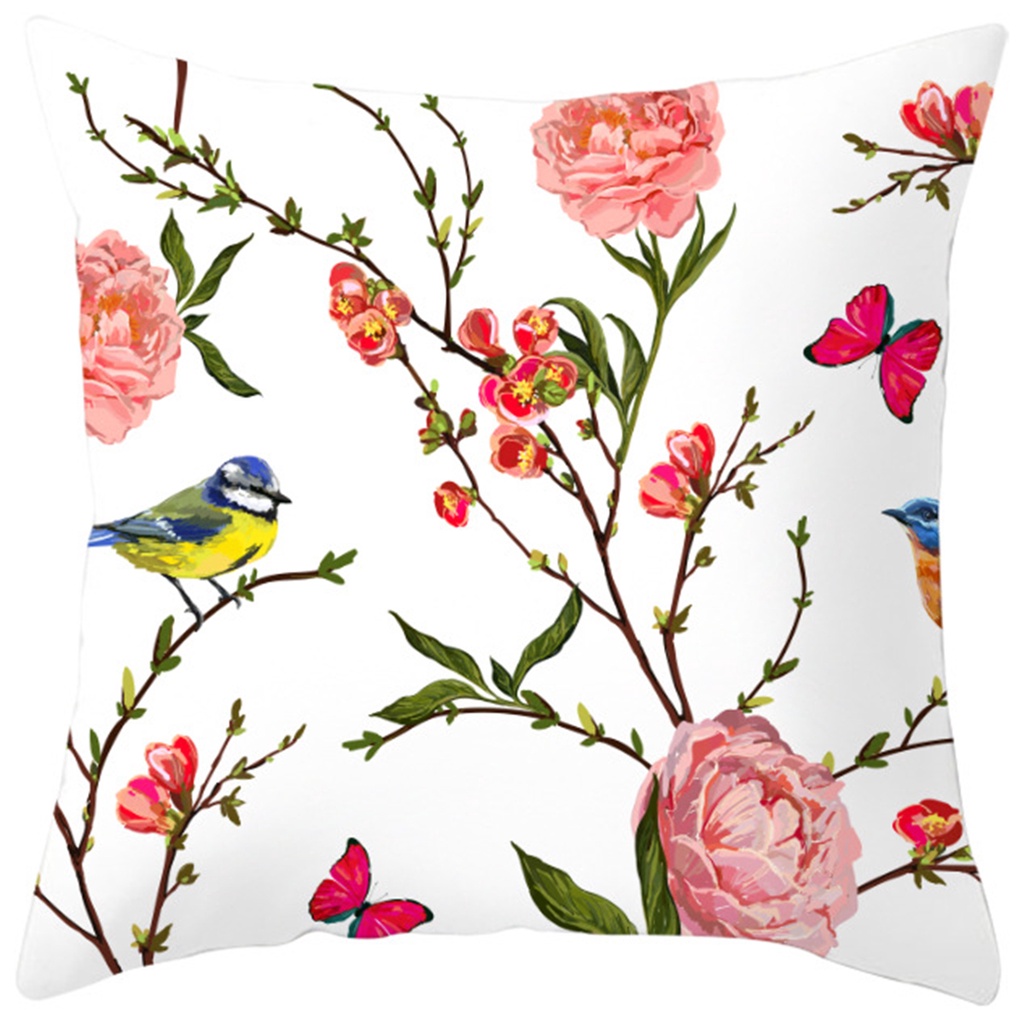 Vỏ GốI In Hoa Và Chim NhiềU MàU SắC 40X40.45X45.50X50.60X60.Vỏ Bọc Đệm Ghế sofa Chuyên Dụng Cho Trang Trí