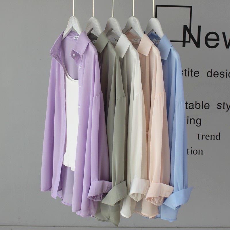 Áo Khoác Cardigan chiffon Mỏng Dáng Rộng Tay Dài Mềm Mại Thời Trang Mùa Hè Cho Nữ
