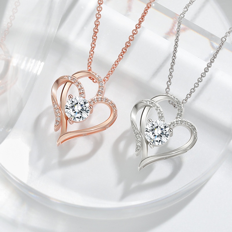 Dây Chuyền Bạch Kim Mặt Hình Trái Tim Đính Đá Zircon Cao Cấp