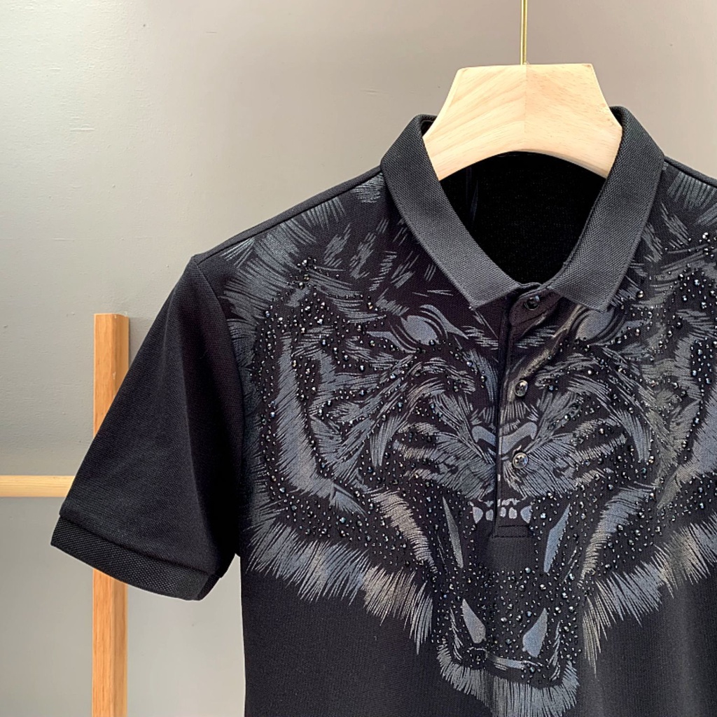 Áo Thun Polo Dáng Ôm In Họa Tiết Cá Tính Thời Trang Hàn Quốc Cho Nam