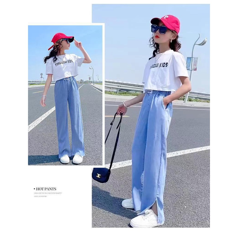 Quần jeans Ống Rộng Thời Trang Xuân Thu Cho Bé Gái Trung Niên