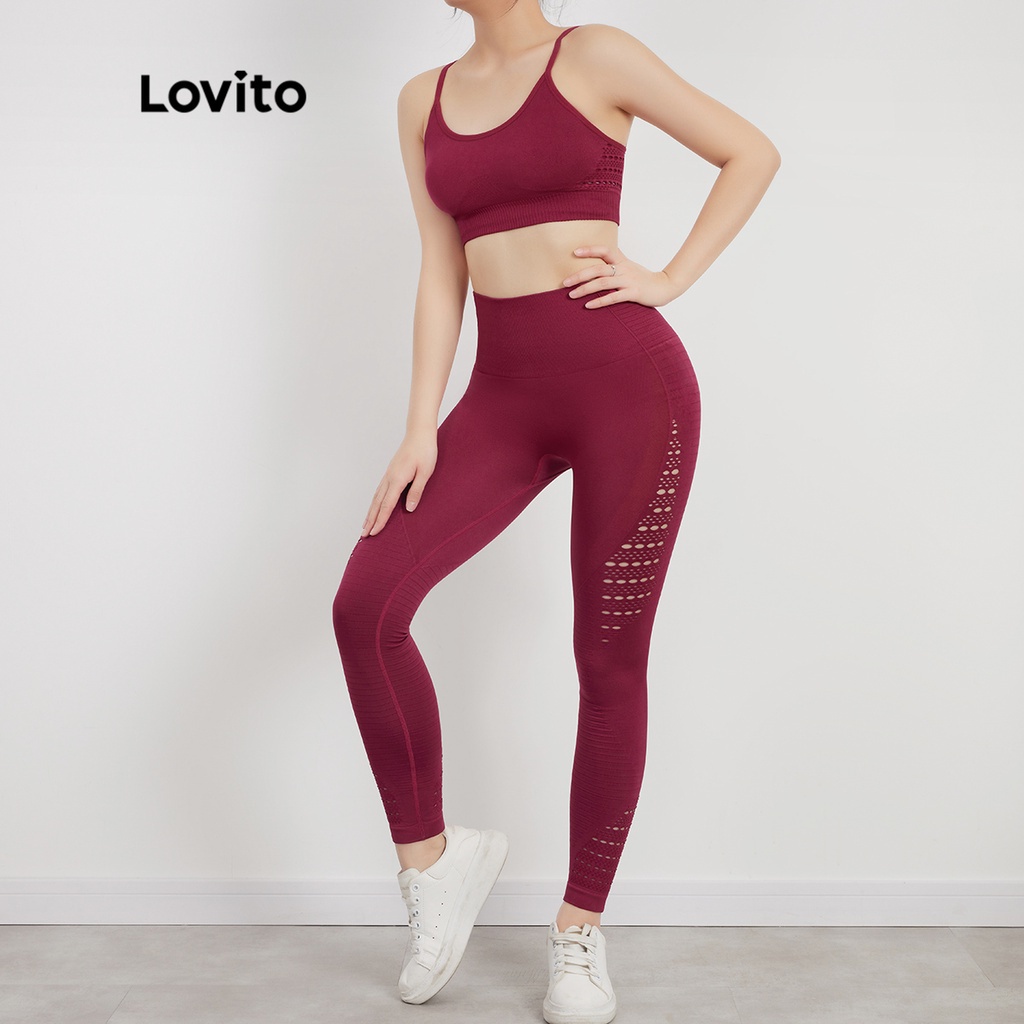 Lovito Quần Áo Yoga Lưng Cao Có Đệm Tháo Rời Được Màu Trơn L38AD014