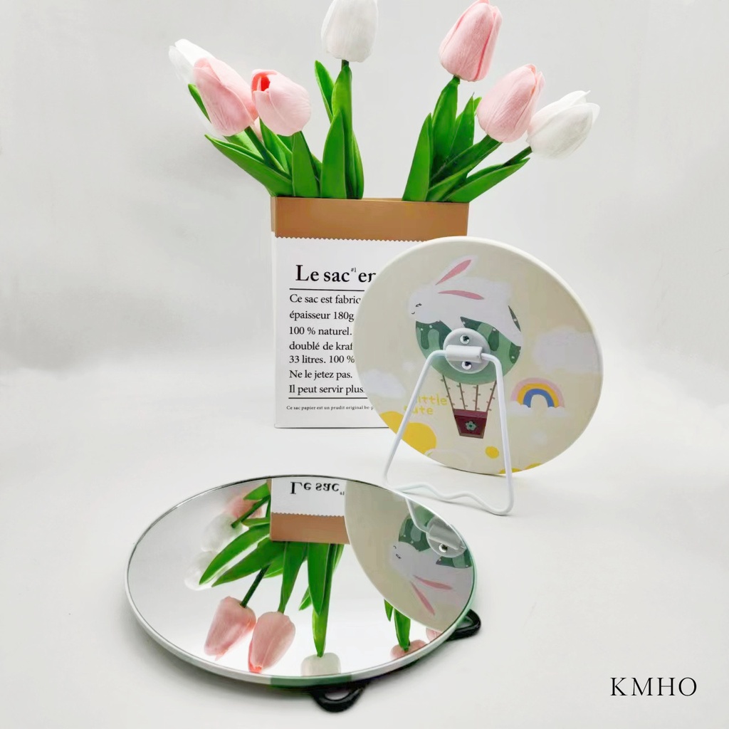 KMHO Trang điểm gương tròn đứng phòng trang điểm gương phim hoạt hình thiếu nữ trái tim tròn tường treo gương sinh viên ký túc xá bàn trang điểm gương