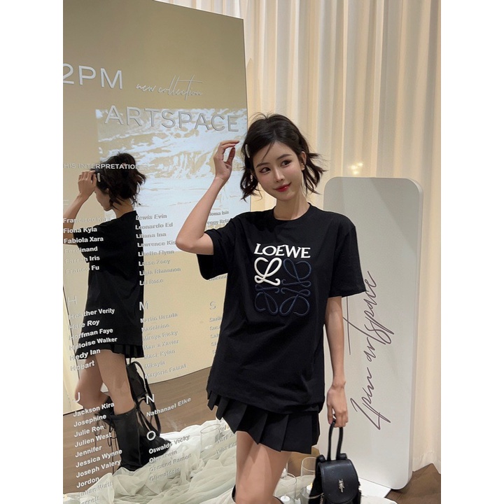 Áo Thun Cotton Ngắn Tay Cổ Tròn Thêu logo Màu Tương Phản Phong Cách Mới