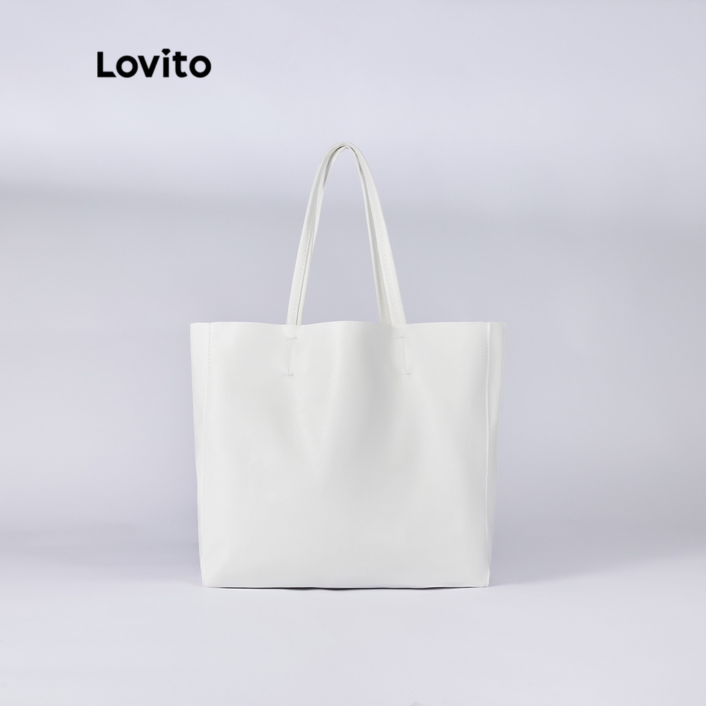 Lovito Túi Tote Da Pu Mềm Chất Lượng Cao Thiết Kế Đơn Giản Thanh Lịch L38BA01 (Nâu / Đen / Trắng)