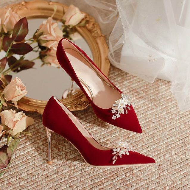 Giày Cao Gót Hai Quai Lục Giác Thời Trang Đám Cưới 2023