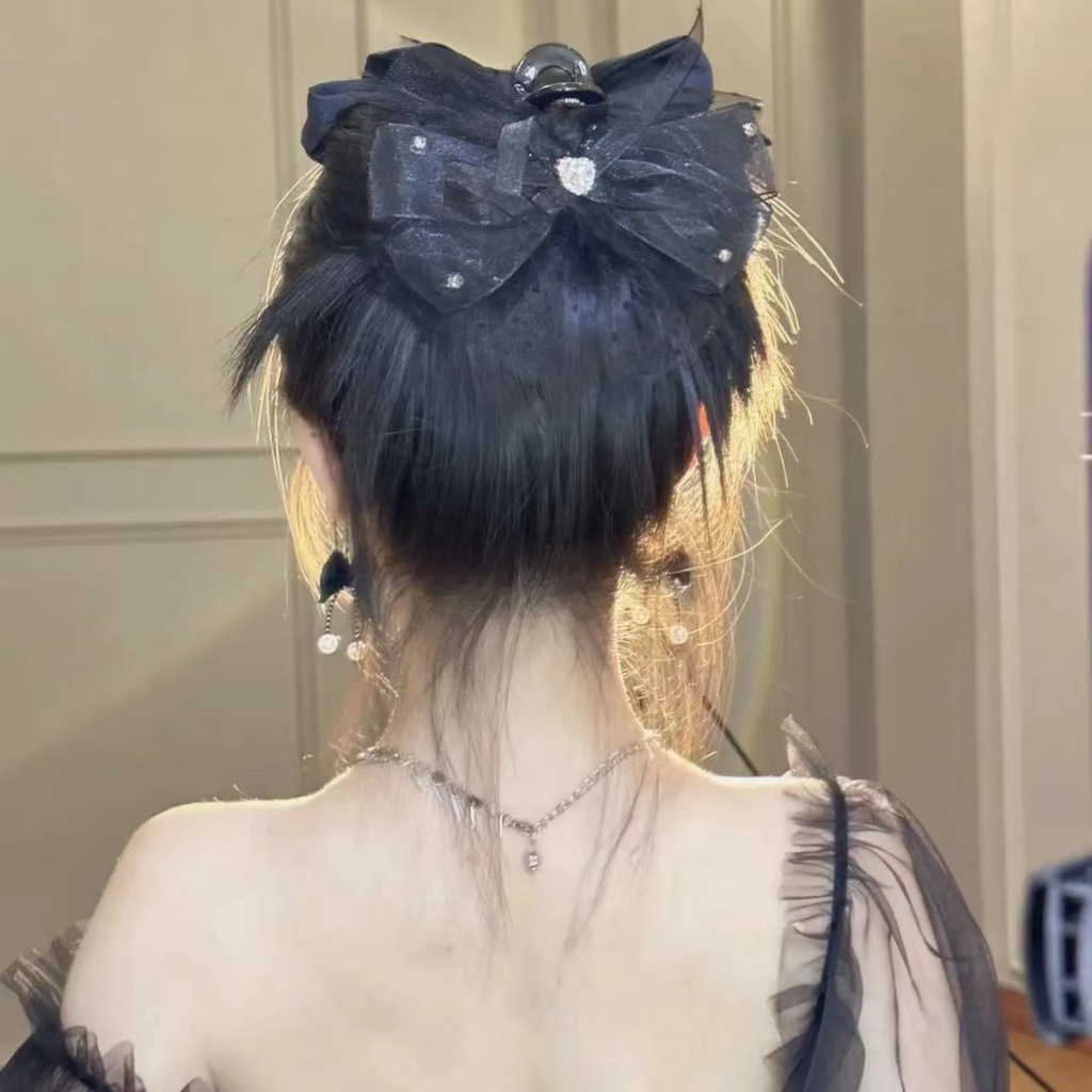 Kẹp Tóc Nơ Lưới Hai Mặt Đính Đá Lấp Lánh Chất Lượng Cao Cho Nữ