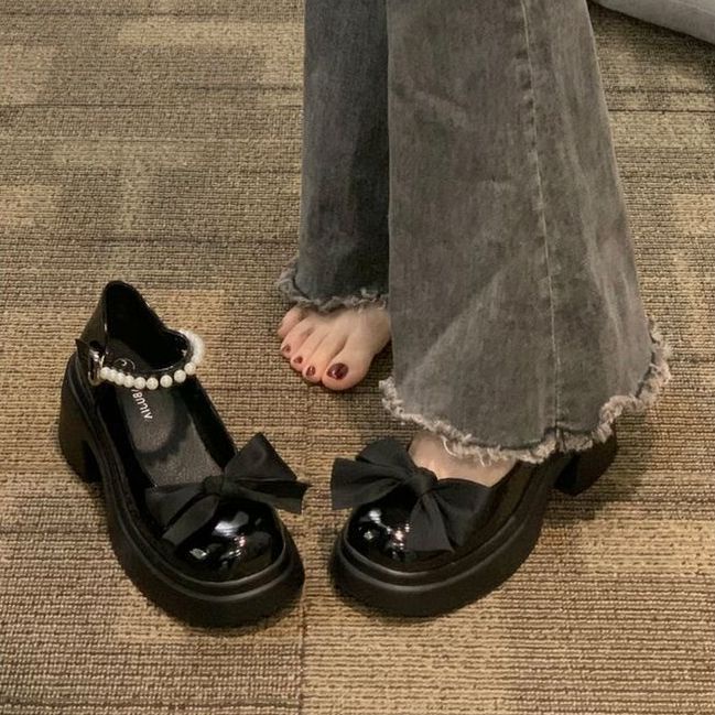 Giày nữ lolita thời trang với nơ ngọc trai đáy dày