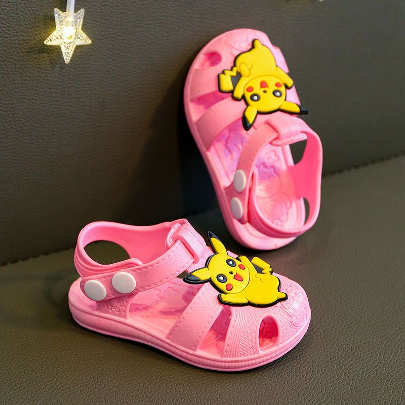Giày Sandal Không Thấm Nước Chống Trượt Có Khóa Hình Pikachu Hoạt Hình Cho Bé 1-2 - 3 Tuổi