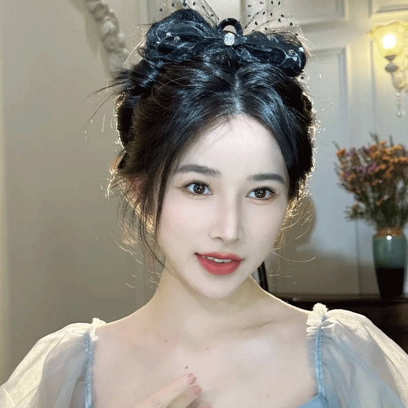 Kẹp Tóc Nơ Lưới Hai Mặt Đính Đá Lấp Lánh Chất Lượng Cao Cho Nữ