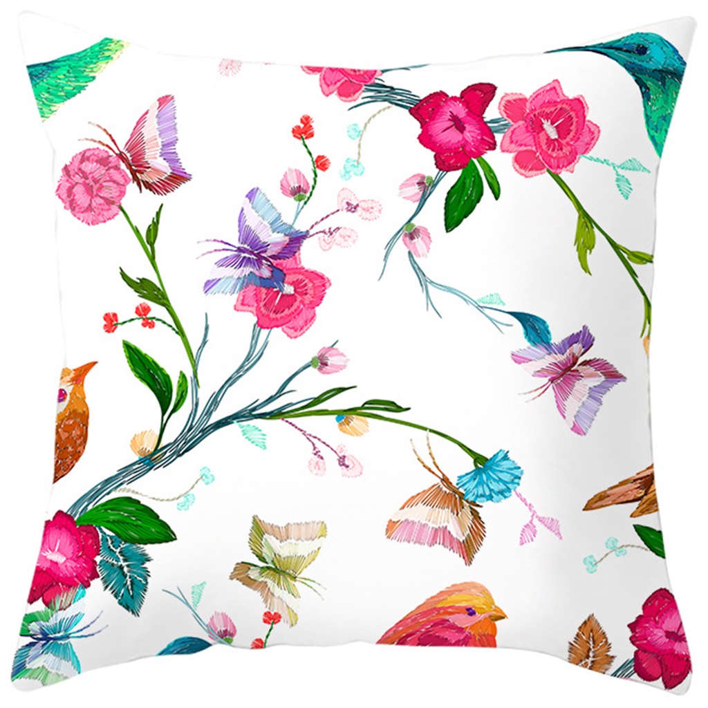 Vỏ GốI In Hoa Và Chim NhiềU MàU SắC 40X40.45X45.50X50.60X60.Vỏ Bọc Đệm Ghế sofa Chuyên Dụng Cho Trang Trí