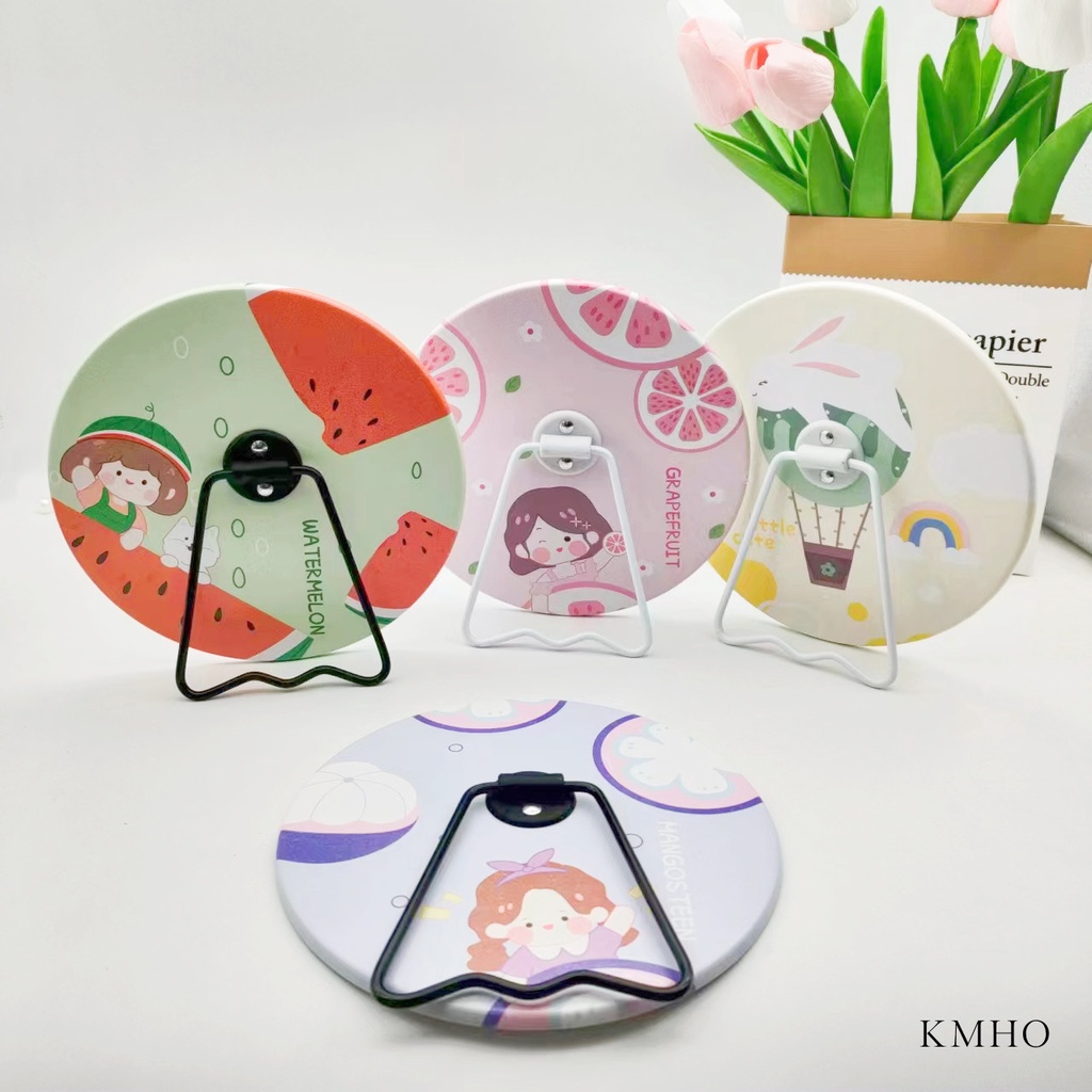 KMHO Trang điểm gương tròn đứng phòng trang điểm gương phim hoạt hình thiếu nữ trái tim tròn tường treo gương sinh viên ký túc xá bàn trang điểm gương