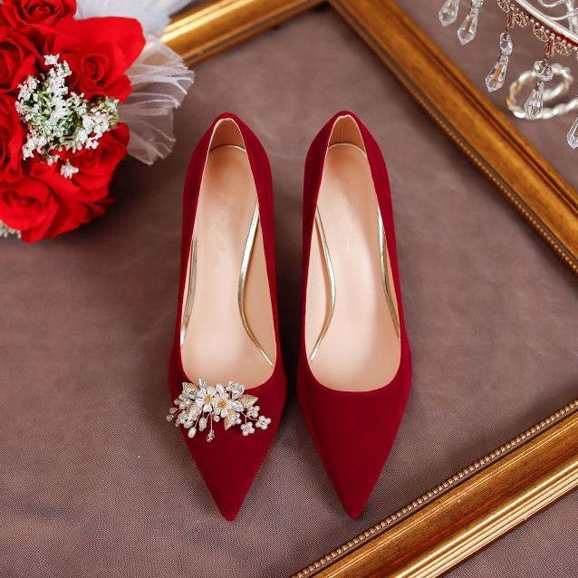 Giày Cao Gót Hai Quai Lục Giác Thời Trang Đám Cưới 2023