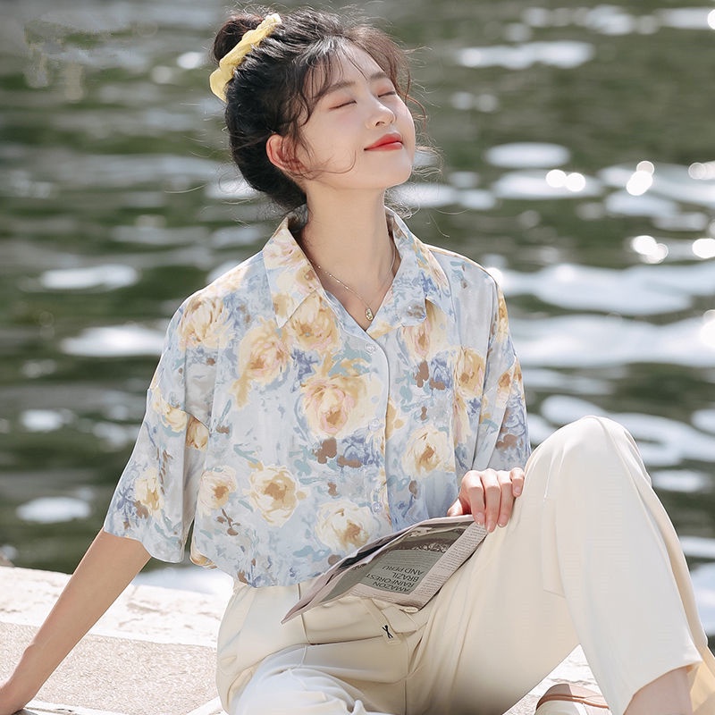 Áo Sơ Mi Chiffon Tay Lửng In Họa Tiết Hoa 5 Phong Cách Hàn Quốc Thời Trang Mùa Hè Dành Cho Nữ