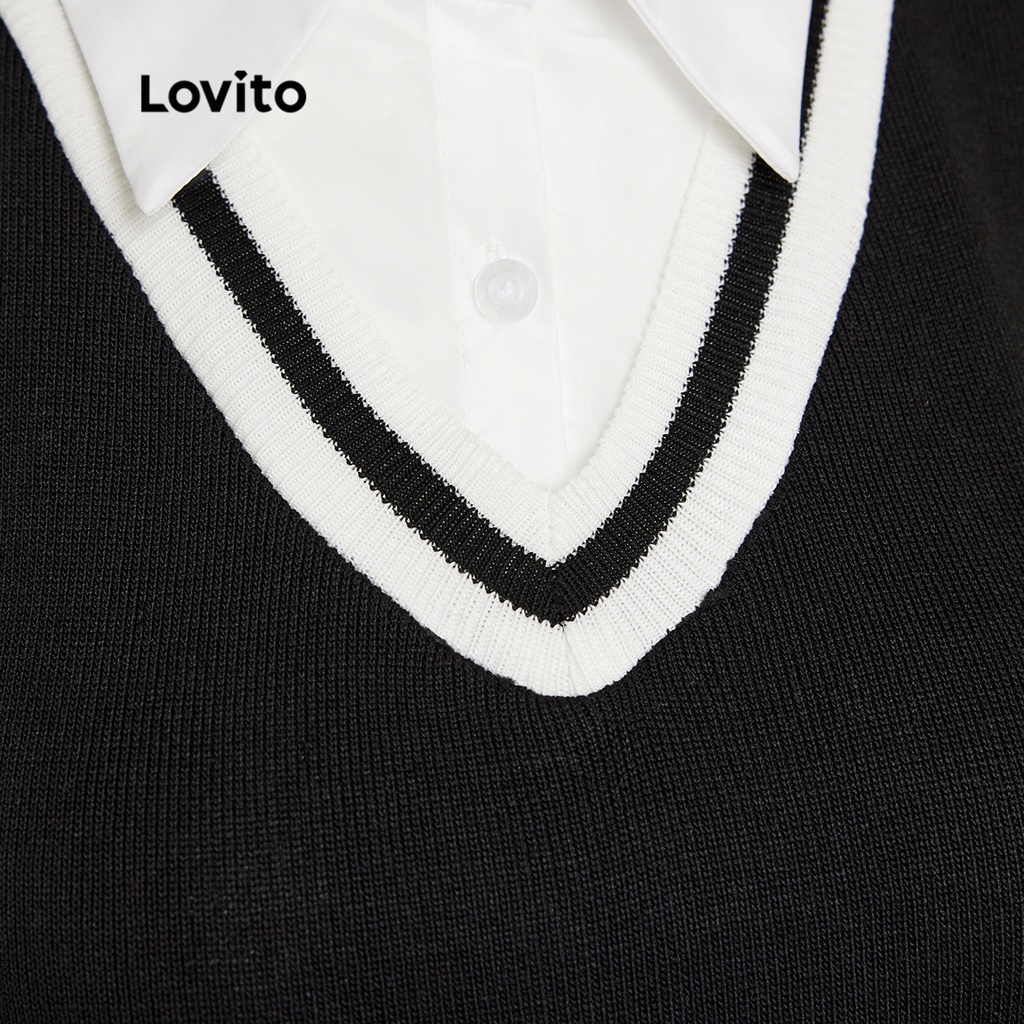 Đầm Dệt Kim Tay Phồng Cổ Bẻ Màu Đen Thời Trang Cho Nữ L35AD034