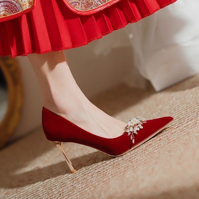 Giày Cao Gót Hai Quai Lục Giác Thời Trang Đám Cưới 2023