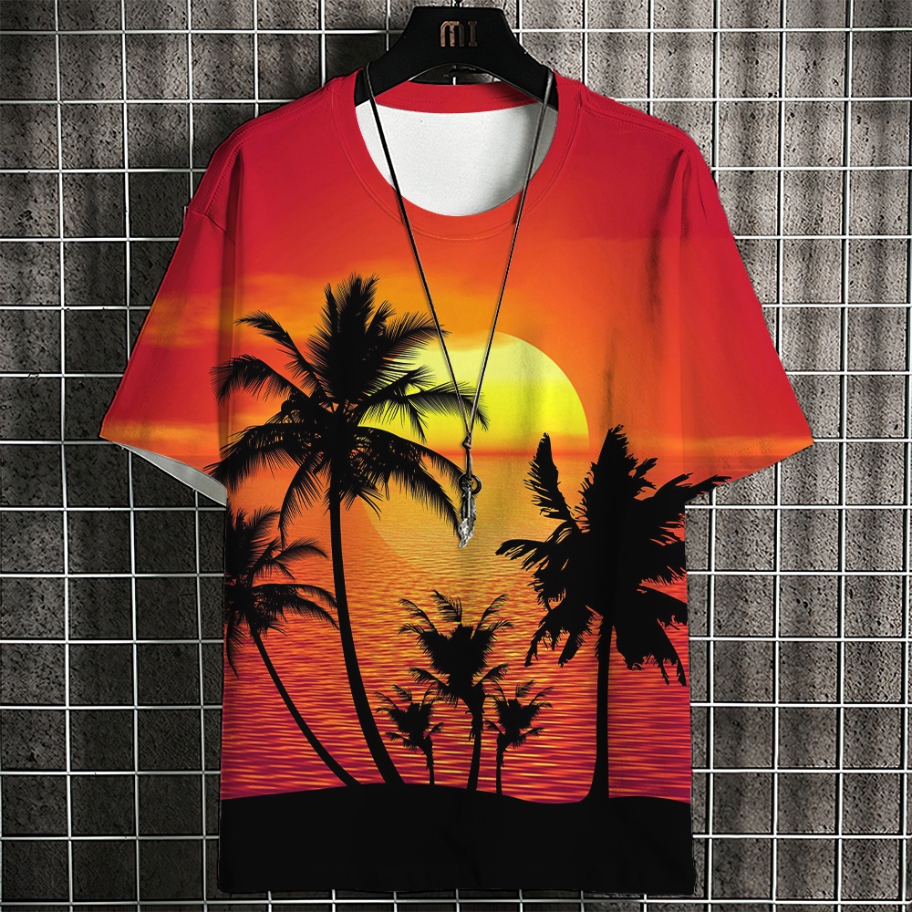 Áo Thun Ngắn Tay Dáng Rộng In Hình Cây Dừa Phong Cách Hawaii Thời Trang Mùa Hè Thoải Mái Cho Nam
