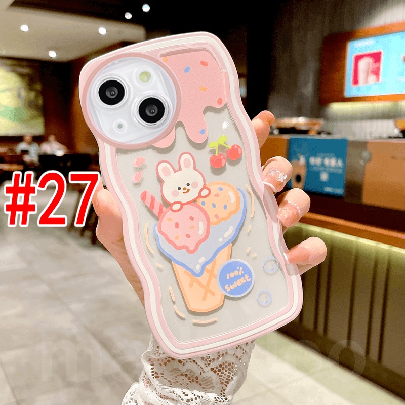 Cute Casing Samsung Galaxy S23 Plus Ultra FE S22 S21 S23+ S22+ S21+ 5G Waves Edge Cartoon Bear Rabbit Summer ice Cream Fine Hole Lens Shockproof Protection Clear Soft Phone Case Cover BW 27