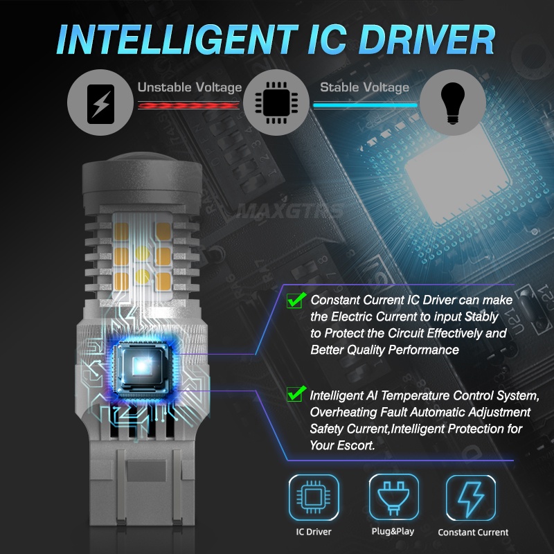 Bộ 2 Bóng Đèn Tín Hiệu Cho Xe Ô Tô Maxgs 2x T20 7443 W21/5W 1157 3157 BAY15D 28SMD 2835