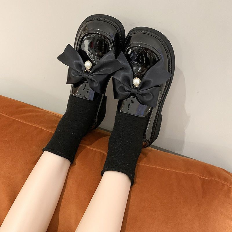 Giày da đen nữ thời trang phong cách Hàn Quốc