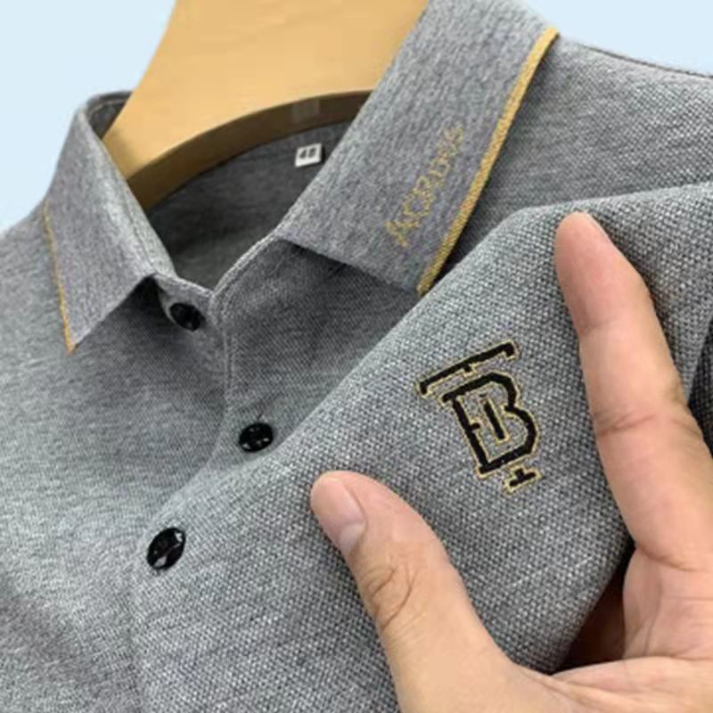Bán Hạ Giá ~ Áo Thun POLO Vải Lụa Lạnh Ngắn Thêu Hình Hàng Hóa Đường Phố Mặc Vào Mùa Hè @ -