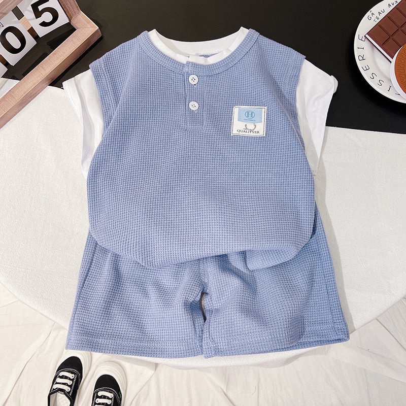 Set Áo Thun Cotton Ngắn Tay Form Rộng + Quần Short Thời Trang Mùa Hè Hàn Quốc Mới Cho Bé Trai
