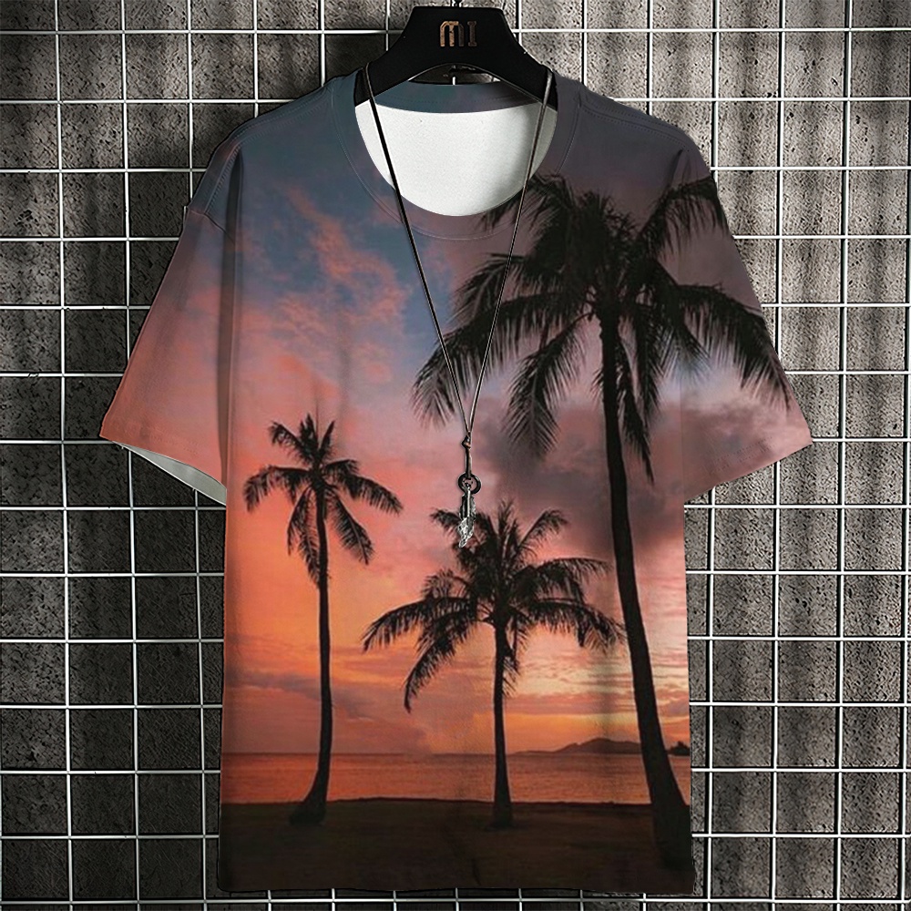 Áo Thun Ngắn Tay Dáng Rộng In Hình Cây Dừa Phong Cách Hawaii Thời Trang Mùa Hè Thoải Mái Dành Cho Nam