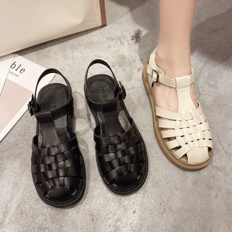 Sandal Bít Mũi Đế Phẳng Có Khóa Cài Thoải Mái Mùa Hè Cho Nữ