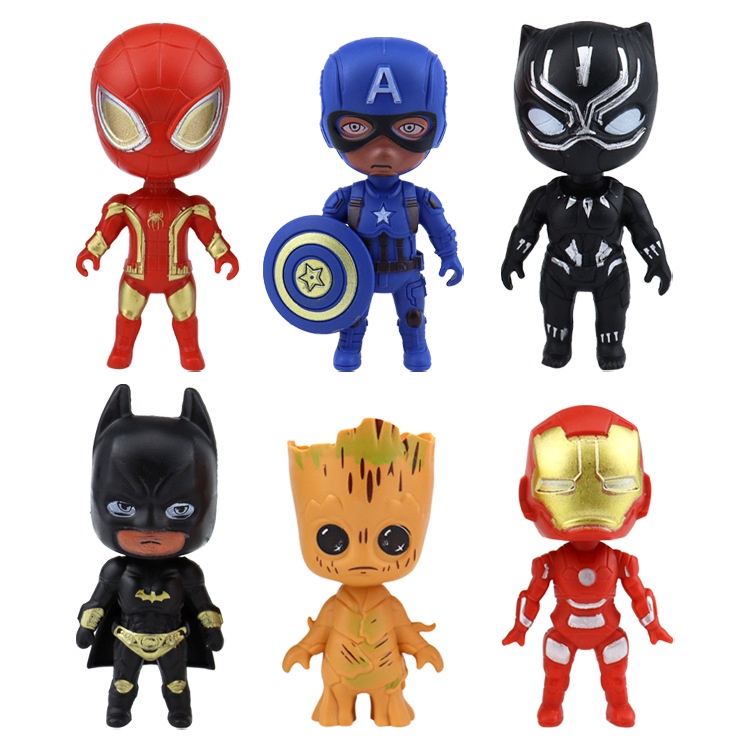 Bộ Mô Hình Siêu Anh Hùng Marvel Avengers 8CM - Người Sắt Người Nhện Captain America Báo Đen Groot
