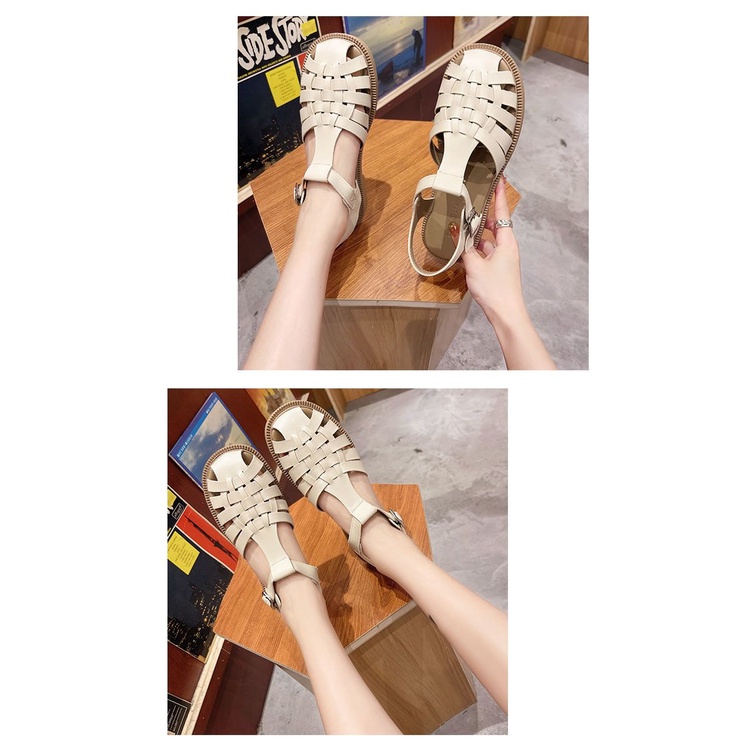 Sandal Bít Mũi Đế Phẳng Có Khóa Cài Thoải Mái Mùa Hè Cho Nữ