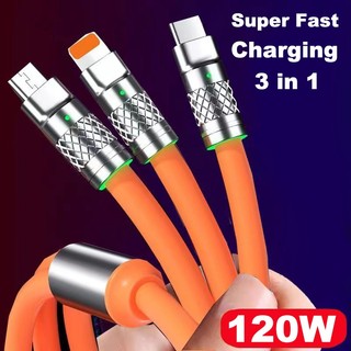 Dây cáp sạc nhanh 1.2m 3 trong 1 120w 6a cho micro type-c ios