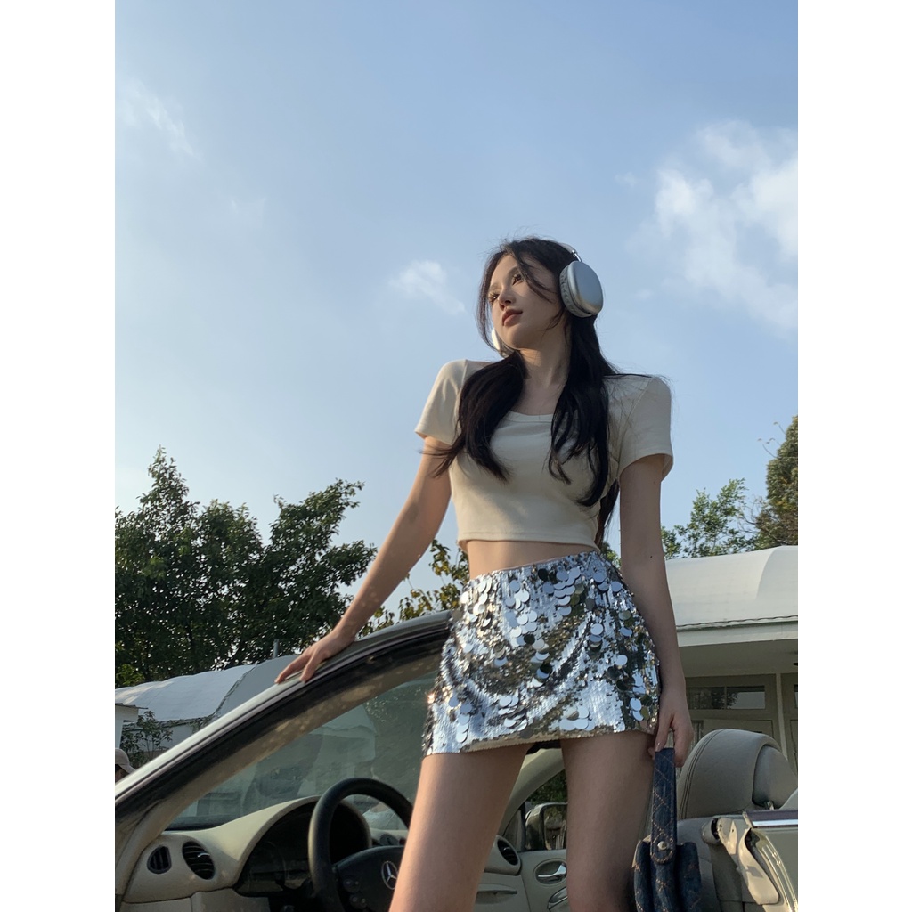 Đầm Thun Ngắn Tay Dáng Chữ A Lưng Thấp Màu Trơn Thời Trang Mùa Hè Quyến Rũ Cho Nữ