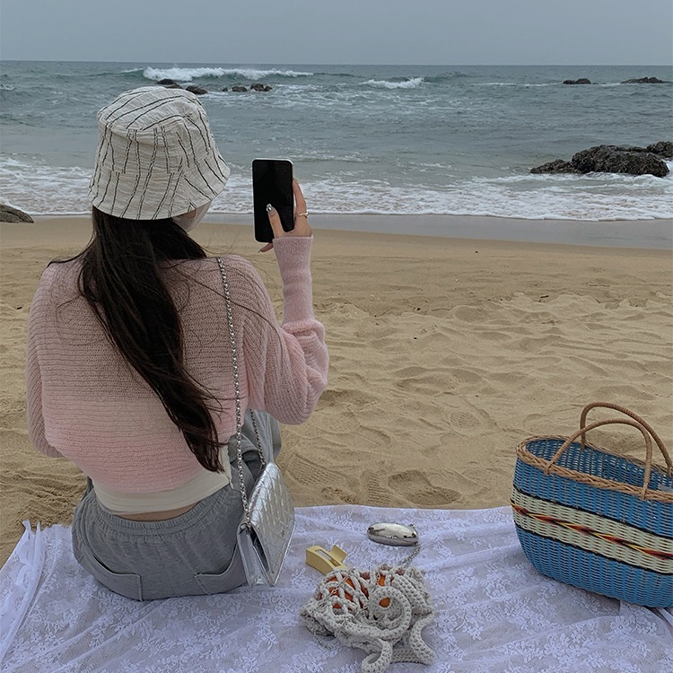 Áo Khoác Cardigan Dệt Kim Màu Trơn Phong Cách Boho Hàn Quốc Mới