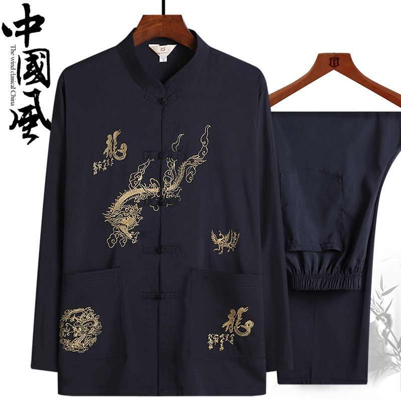 Áo Sơ Mi Nam Dài Tay Thêu Hình Rồng Phong Cách Trung Hoa Mừng Năm Mới