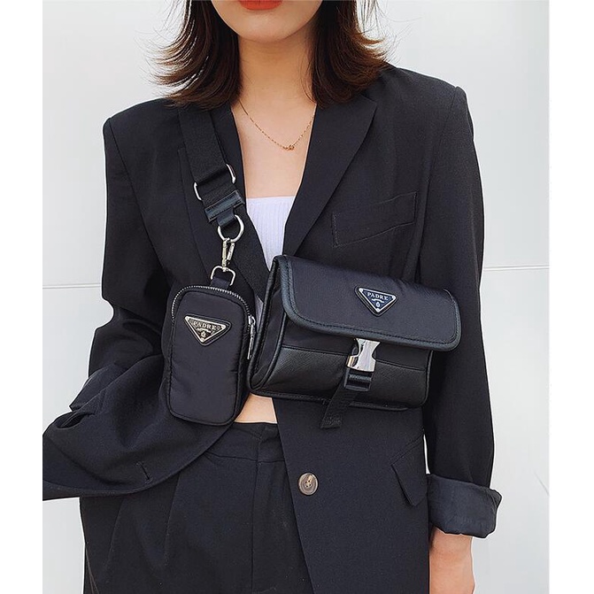 Túi Đeo Chéo Ngực Đa Năng Màu Đen Bằng Nylon Phong Cách Retro Mới 2023 Dành Cho Bạn Nữ