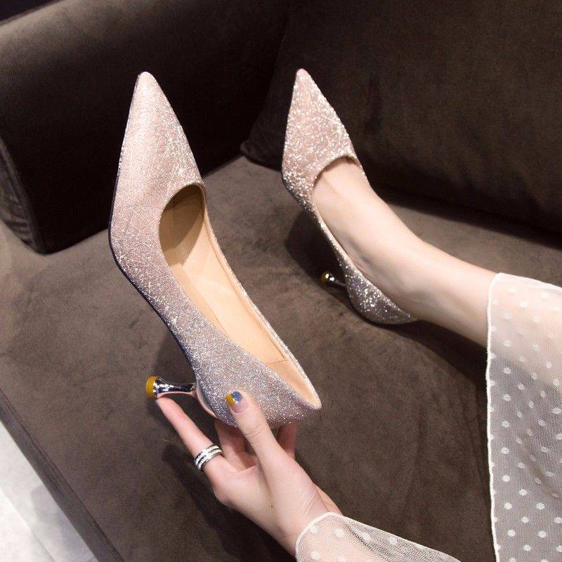 Giày Cao Gót Đính Pha Lê Thời Trang Pháp Sang Trọng Dành Cho Nữ