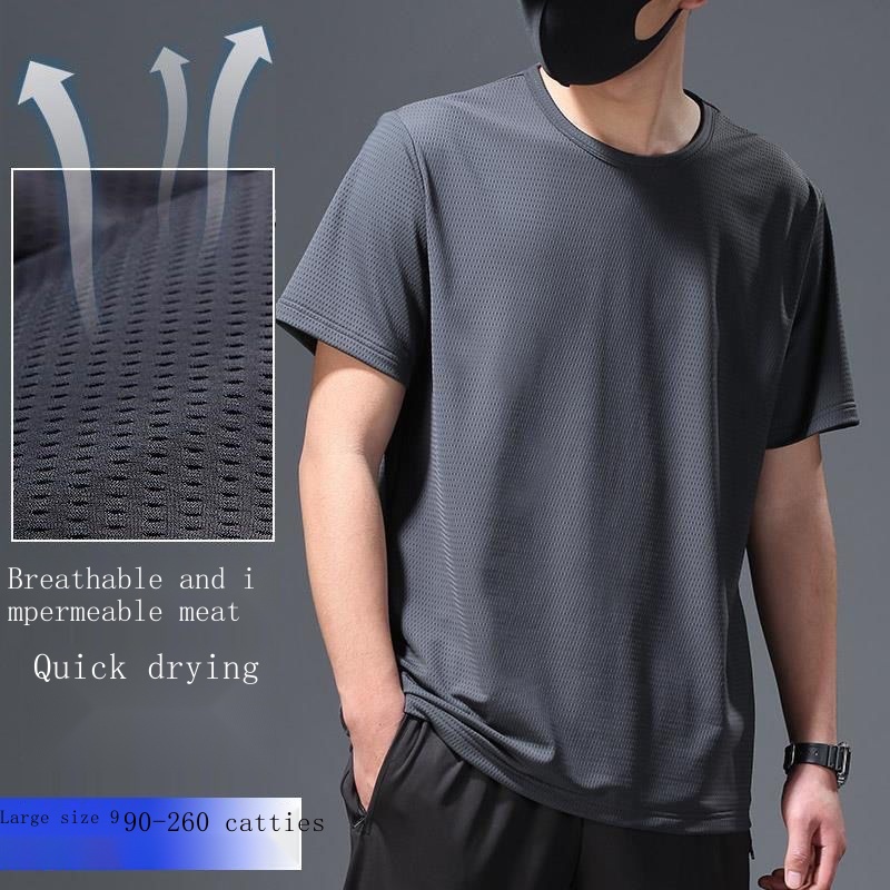 Áo Thun Tay Ngắn Dáng Rộng plus size Chất Liệu Lụa Lạnh Thoáng Khí Nhanh Khô Thời Trang Mùa Hè Cho Nam