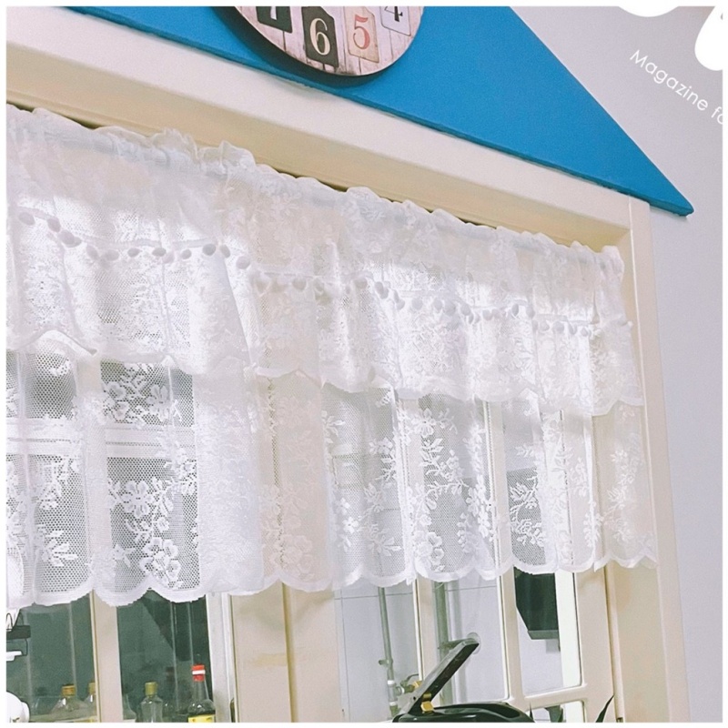 Rèm Cửa Sổ Nhỏ In Hoa Đính Hạt Trắng Trang Trí Ban Công / Quán Cà Phê / Cửa Sổ