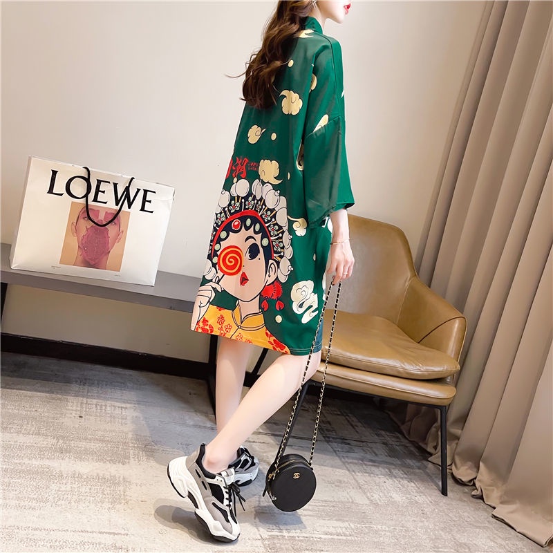 Đầm Thun In Họa Tiết Phối Nút Thời Trang Vintage Cá Tính