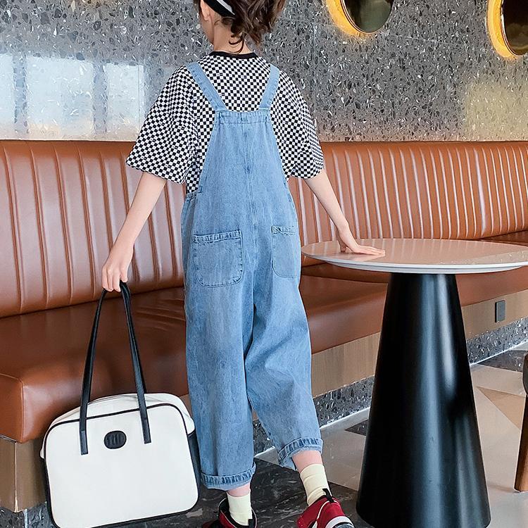 Set Áo Thun Tay Ngắn + Quần Yếm Denim Thời Trang Mùa Hè Mới Cho Bé Gái 3-5 - 8-10 - 12-13 Tuổi/080